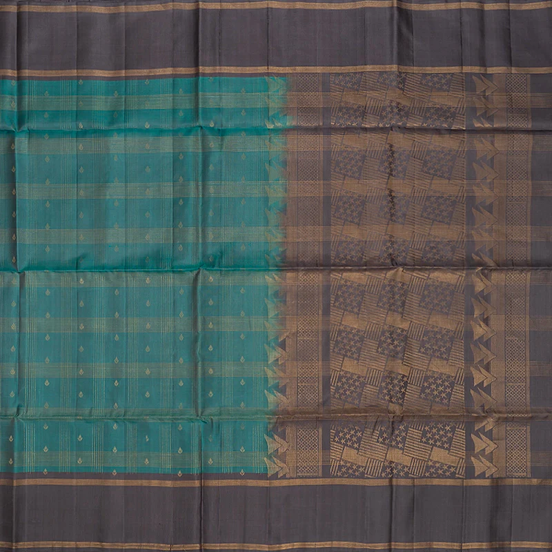 Hayagrivas Teal Handloom Soft Silk Saree KSBE24I5-3 - Image 4