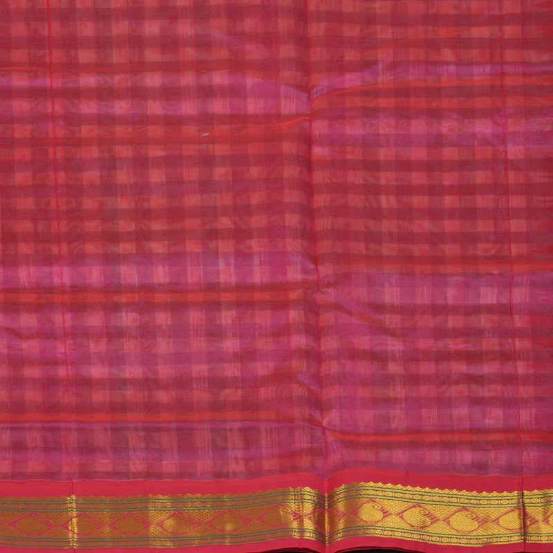 Hayagrivas Teal & White Checks Pure Silk Cotton Saree SSCBF36D1-4 - Image 6