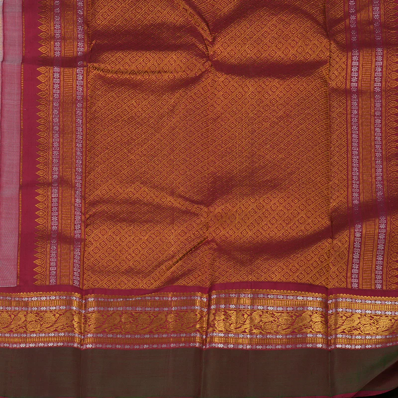 Hayagrivas White Handloom Kanjivaram Silk Saree with Mandhalir Border KBD1691A17-1 - Image 6